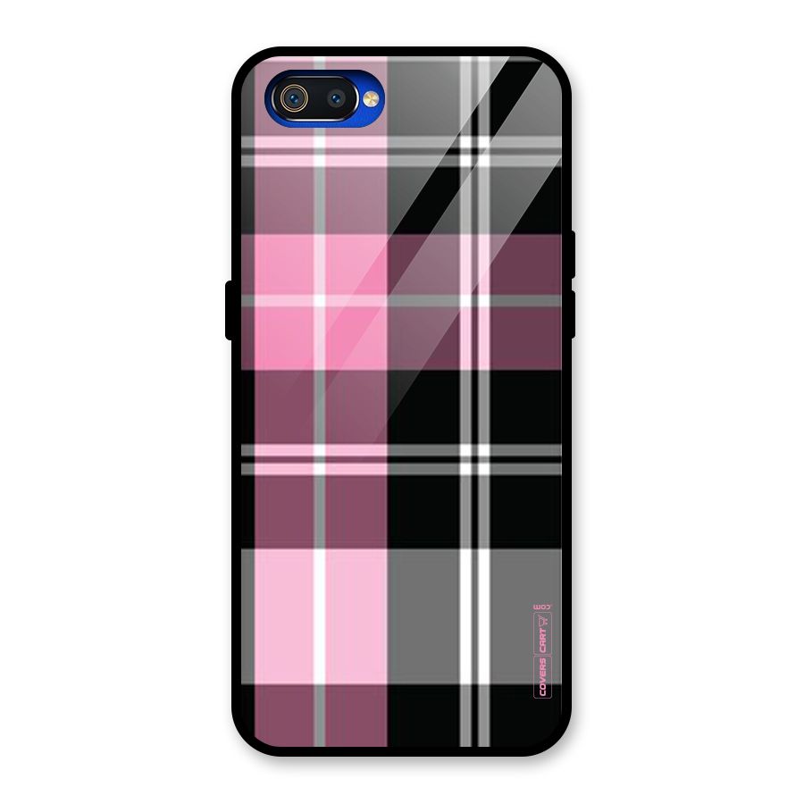 Pink Black Check Glass Back Case for Realme C2