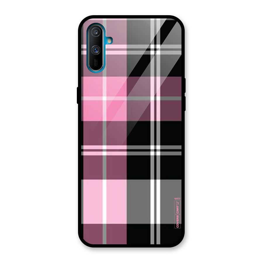 Pink Black Check Glass Back Case for Realme C3