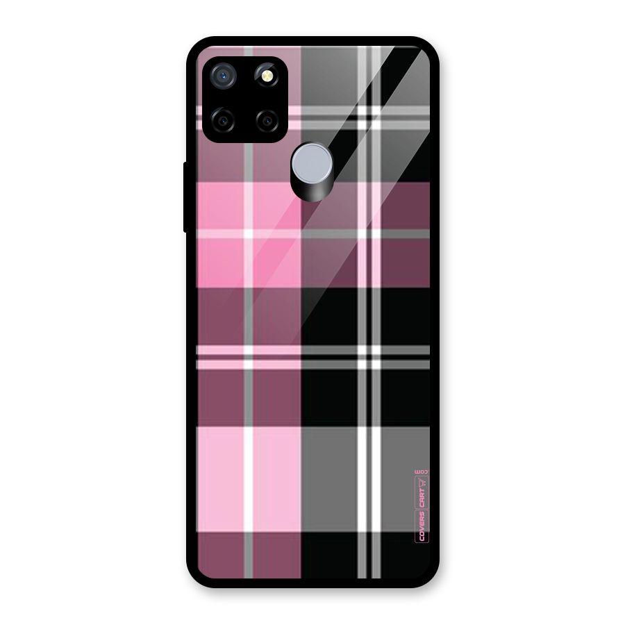 Pink Black Check Glass Back Case for Realme Narzo 20