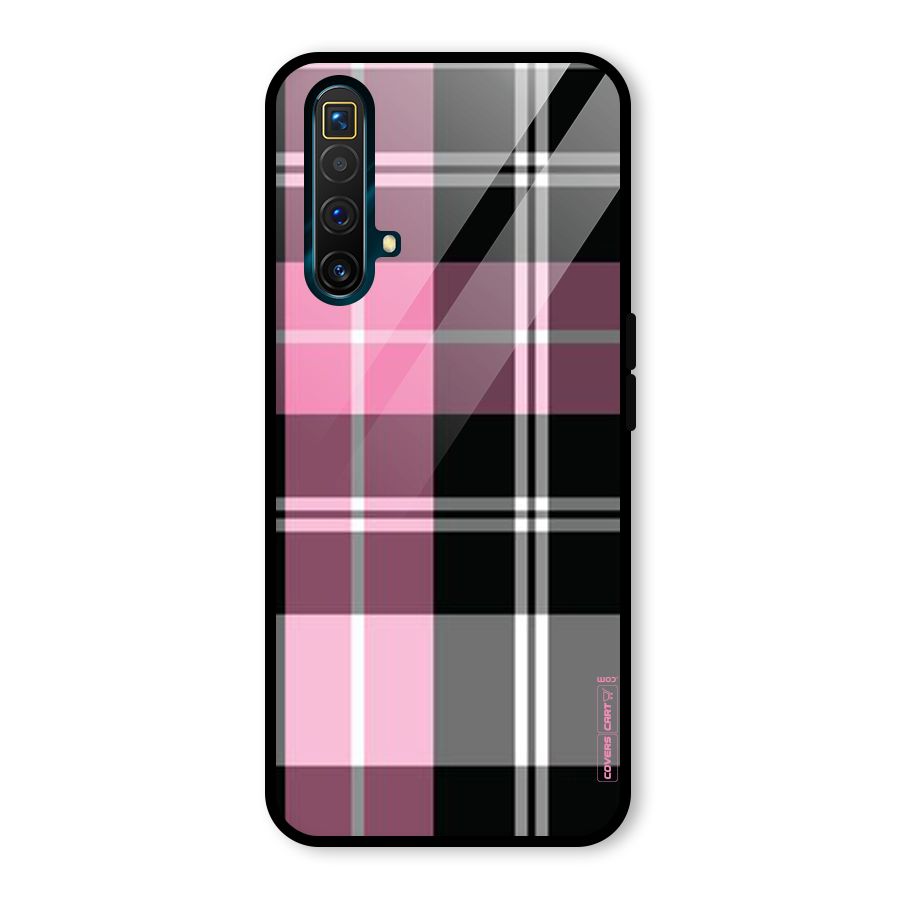 Pink Black Check Glass Back Case for Realme X3
