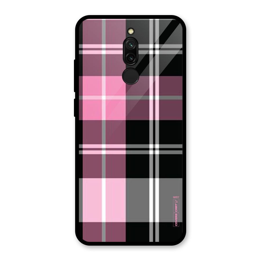Pink Black Check Glass Back Case for Redmi 8