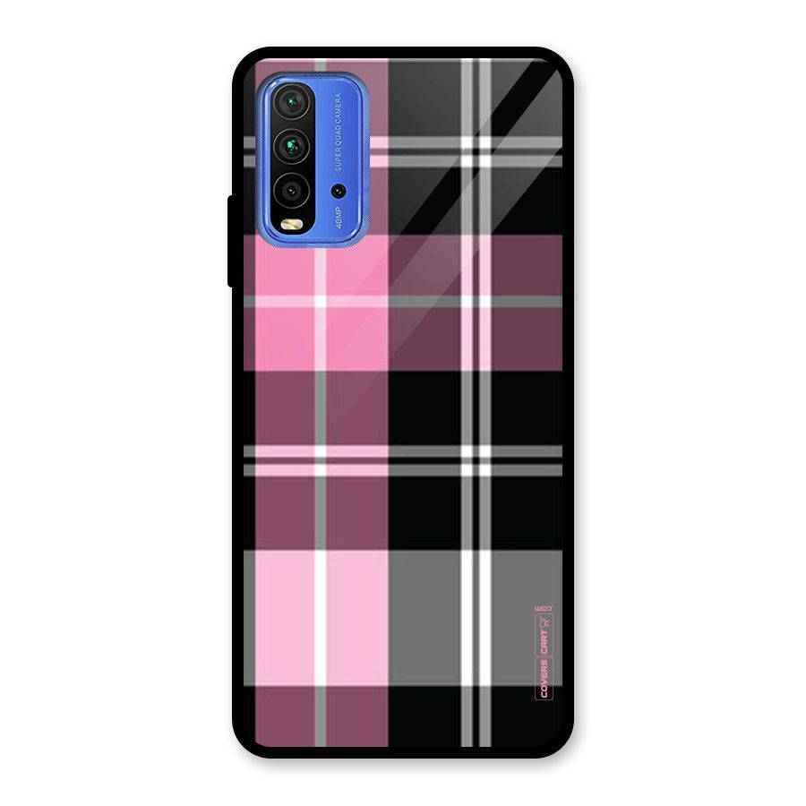 Pink Black Check Glass Back Case for Redmi 9 Power