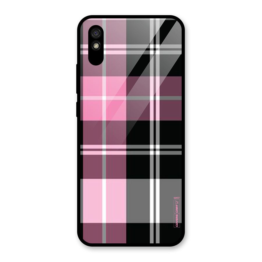 Pink Black Check Glass Back Case for Redmi 9i