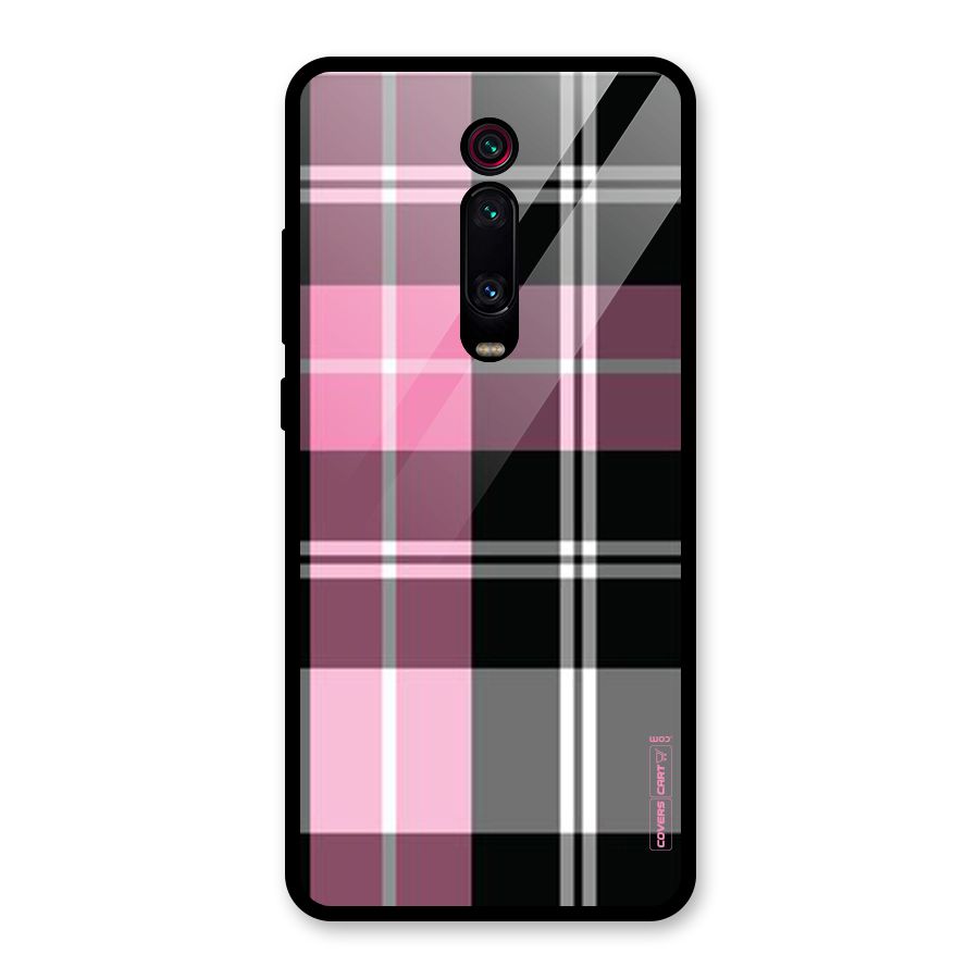 Pink Black Check Glass Back Case for Redmi K20