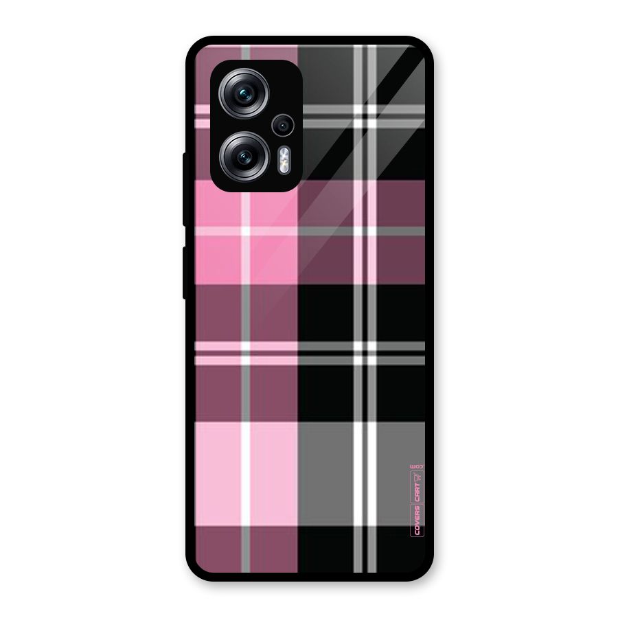 Pink Black Check Glass Back Case for Redmi K50i