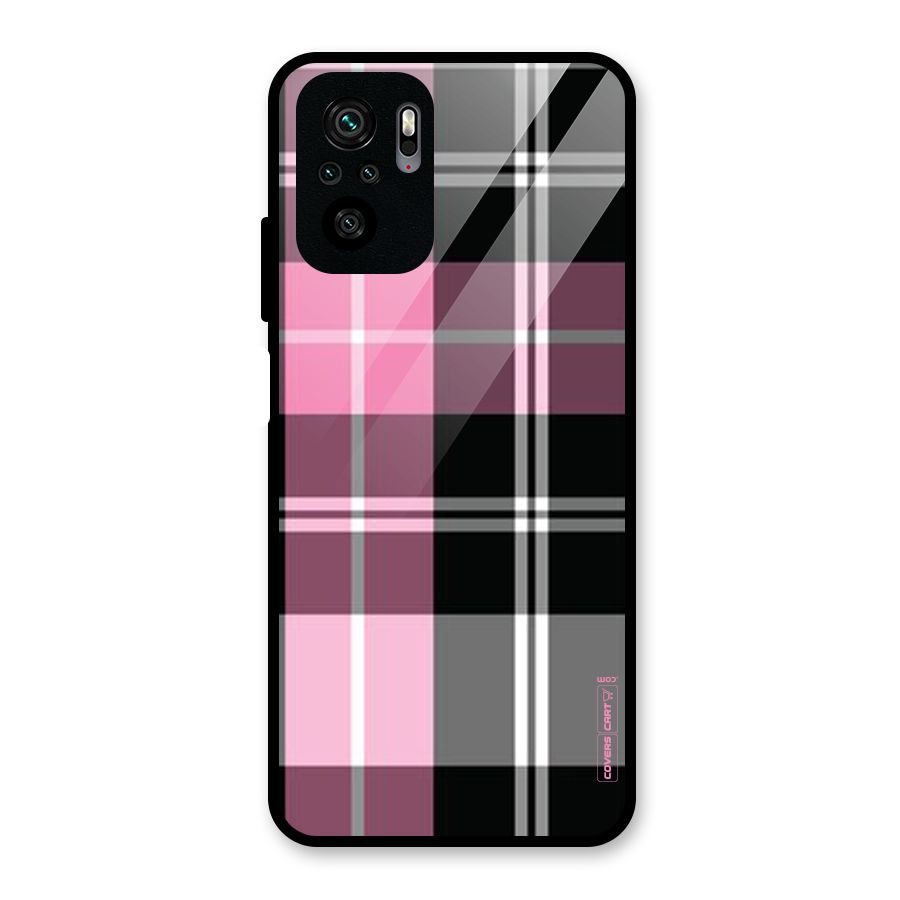 Pink Black Check Glass Back Case for Redmi Note 10S