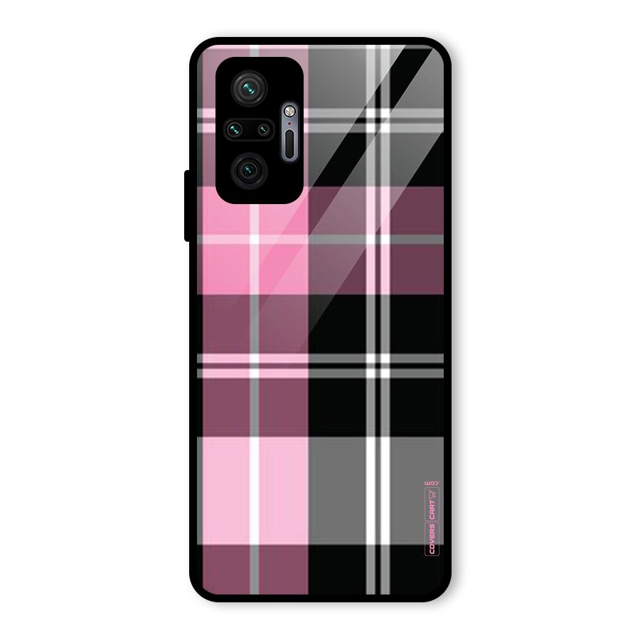 Pink Black Check Glass Back Case for Redmi Note 10 Pro