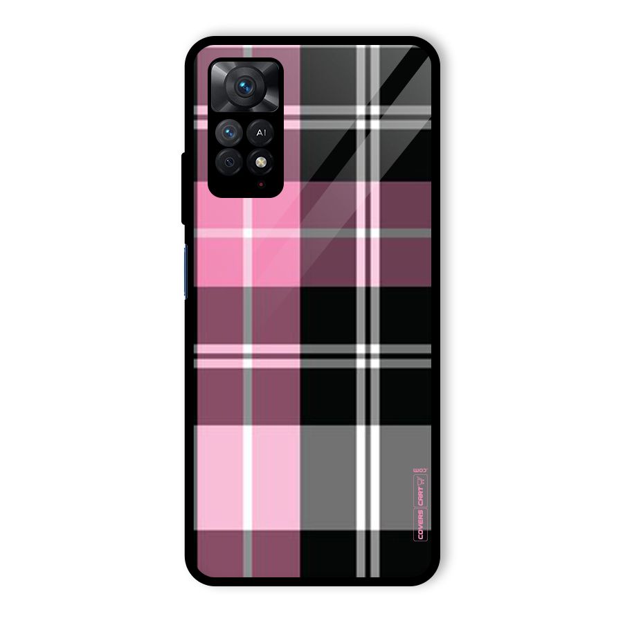 Pink Black Check Glass Back Case for Redmi Note 11 Pro