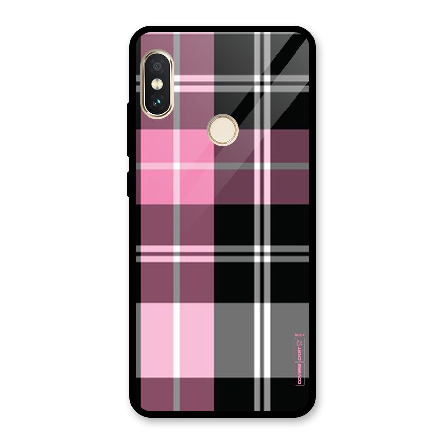 Pink Black Check Glass Back Case for Redmi Note 5 Pro