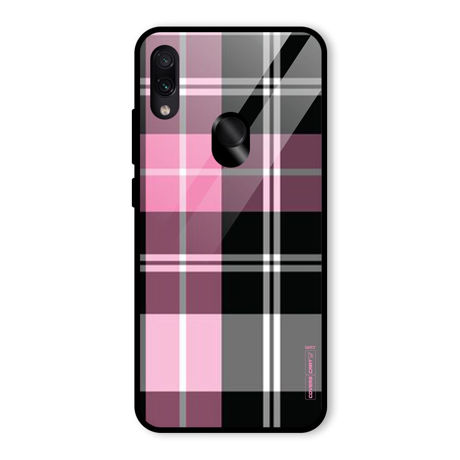 Pink Black Check Glass Back Case for Redmi Note 7 Pro
