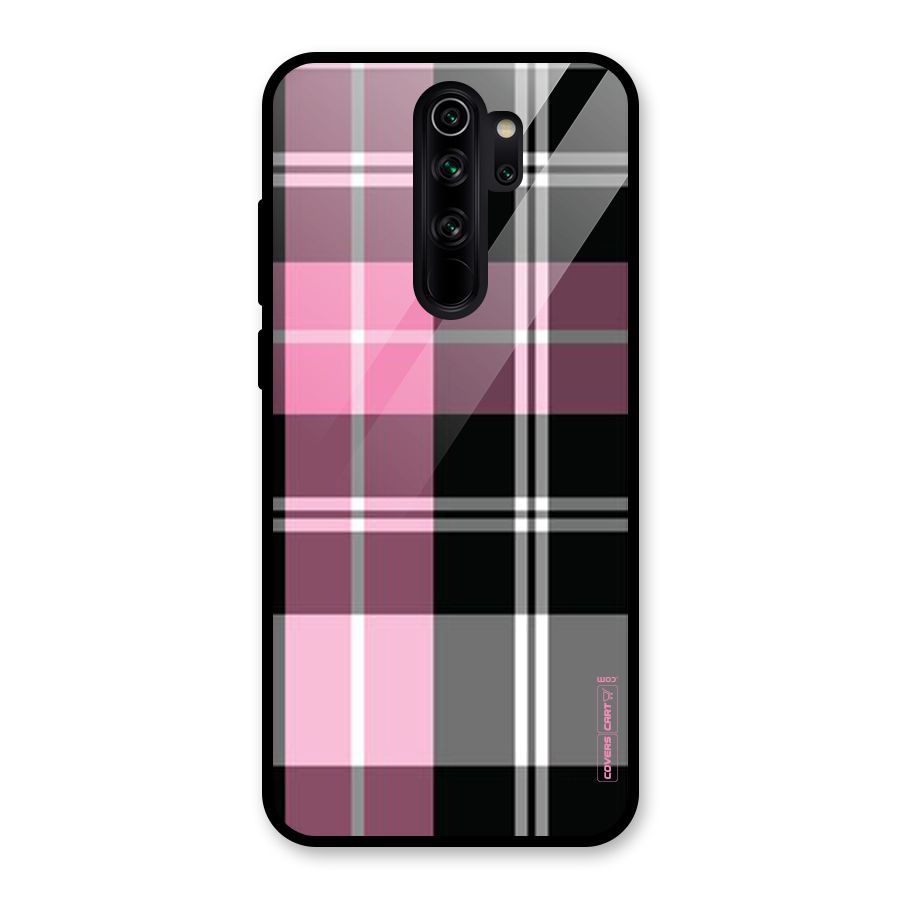 Pink Black Check Glass Back Case for Redmi Note 8 Pro