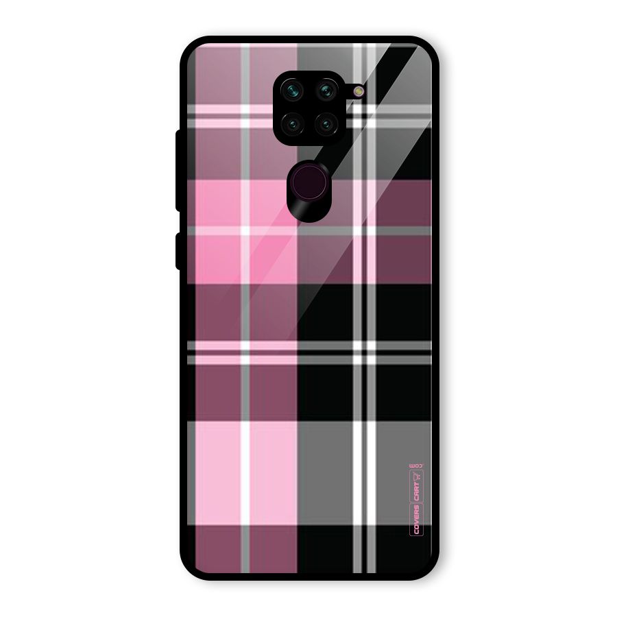 Pink Black Check Glass Back Case for Redmi Note 9
