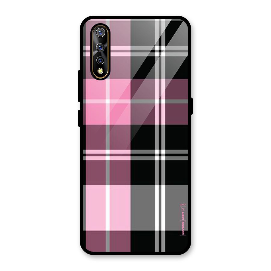 Pink Black Check Glass Back Case for Vivo S1