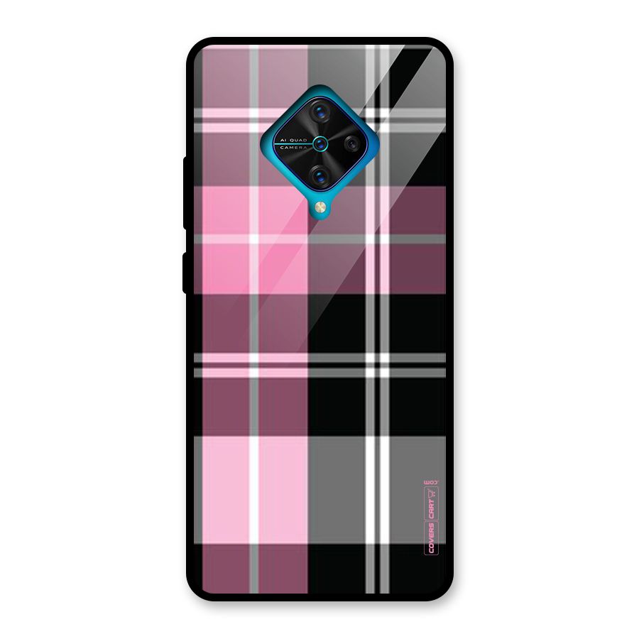 Pink Black Check Glass Back Case for Vivo S1 Pro