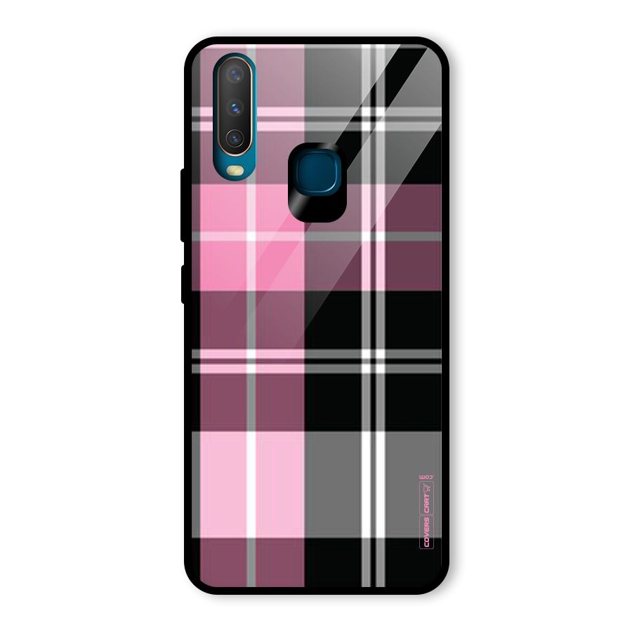 Pink Black Check Glass Back Case for Vivo U10