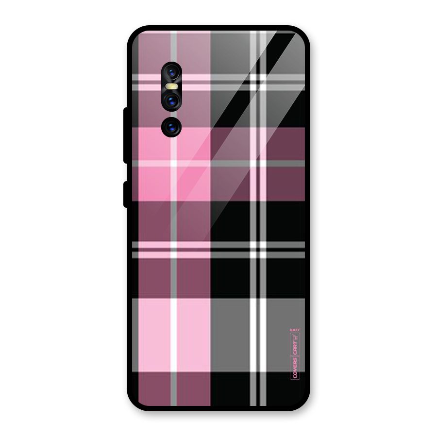 Pink Black Check Glass Back Case for Vivo V15 Pro