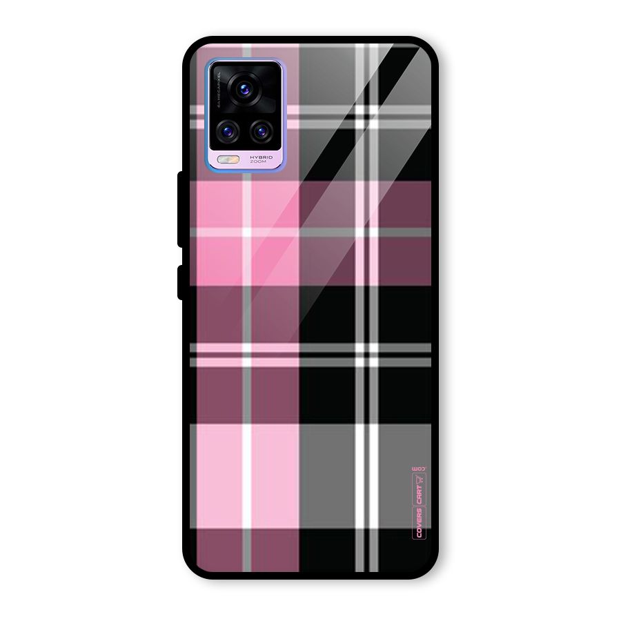 Pink Black Check Glass Back Case for Vivo V20 Pro