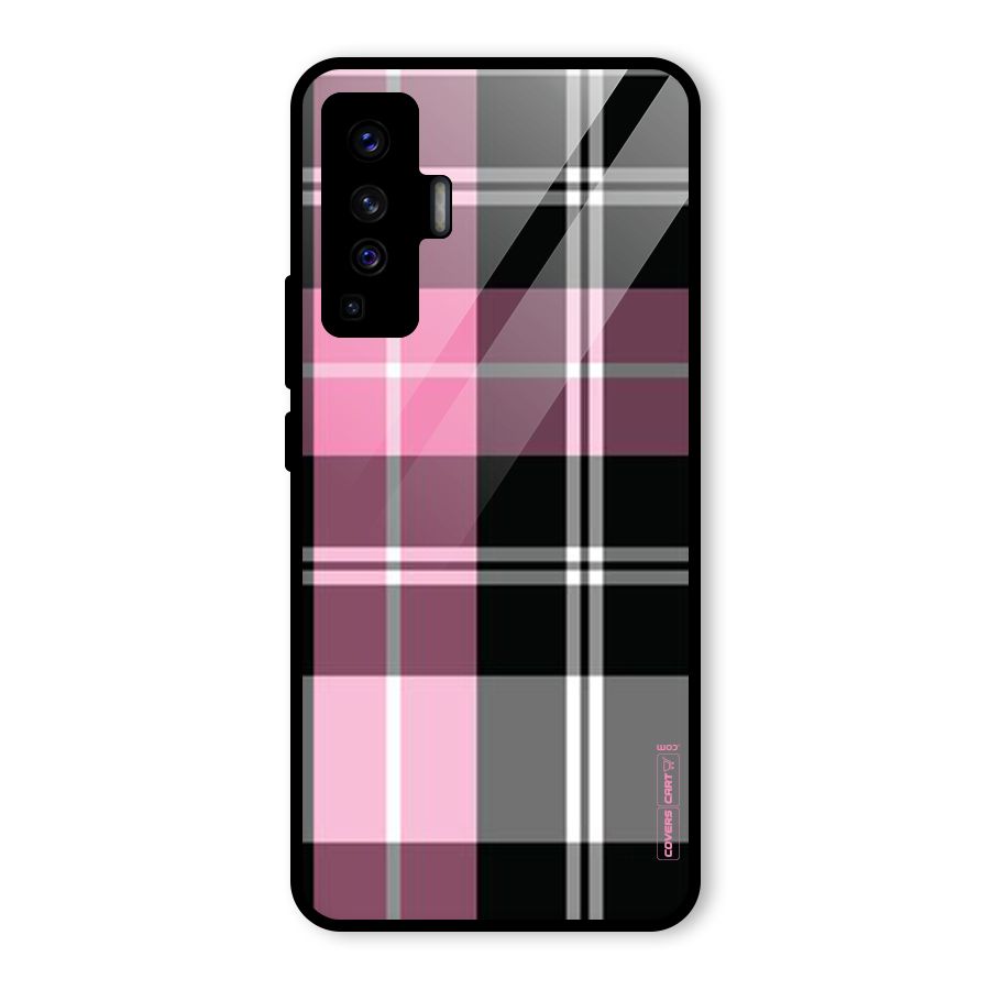Pink Black Check Glass Back Case for Vivo X50