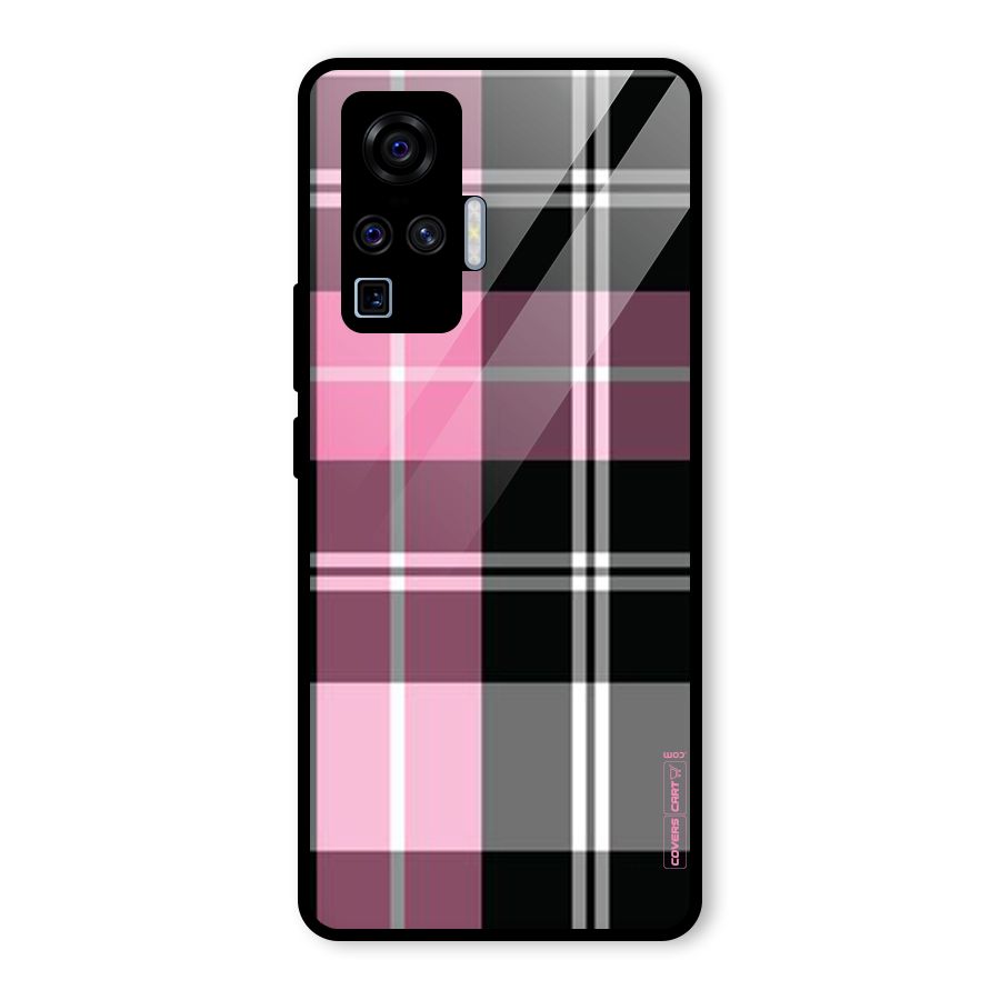 Pink Black Check Glass Back Case for Vivo X50 Pro