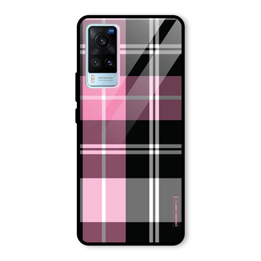 Pink Black Check Glass Back Case for Vivo X60