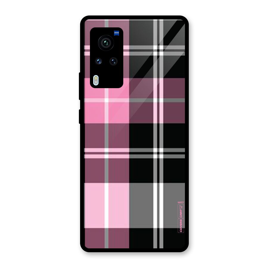 Pink Black Check Glass Back Case for Vivo X60 Pro