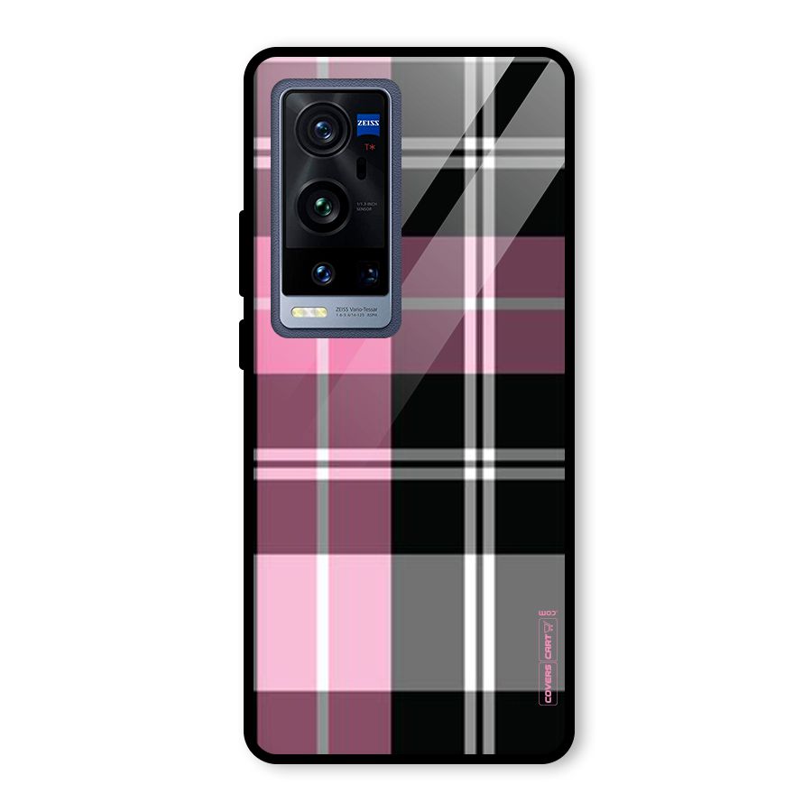 Pink Black Check Glass Back Case for Vivo X60 Pro Plus