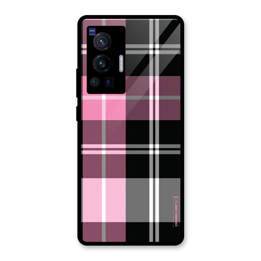 Pink Black Check Glass Back Case for Vivo X70 Pro