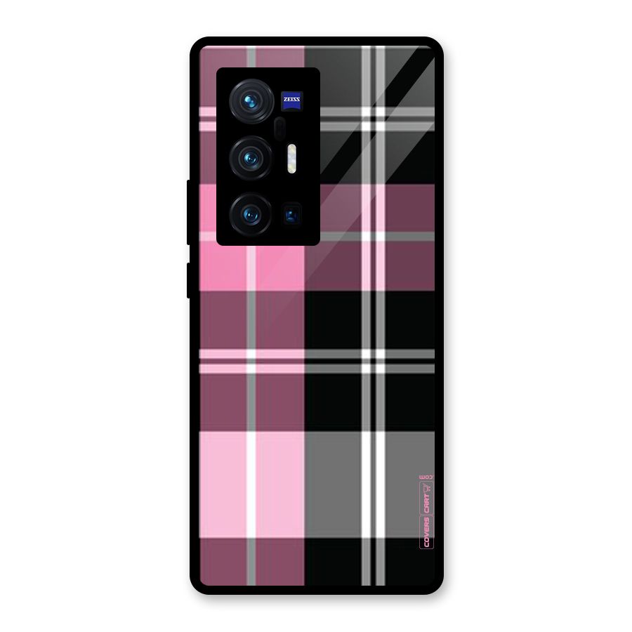Pink Black Check Glass Back Case for Vivo X70 Pro Plus