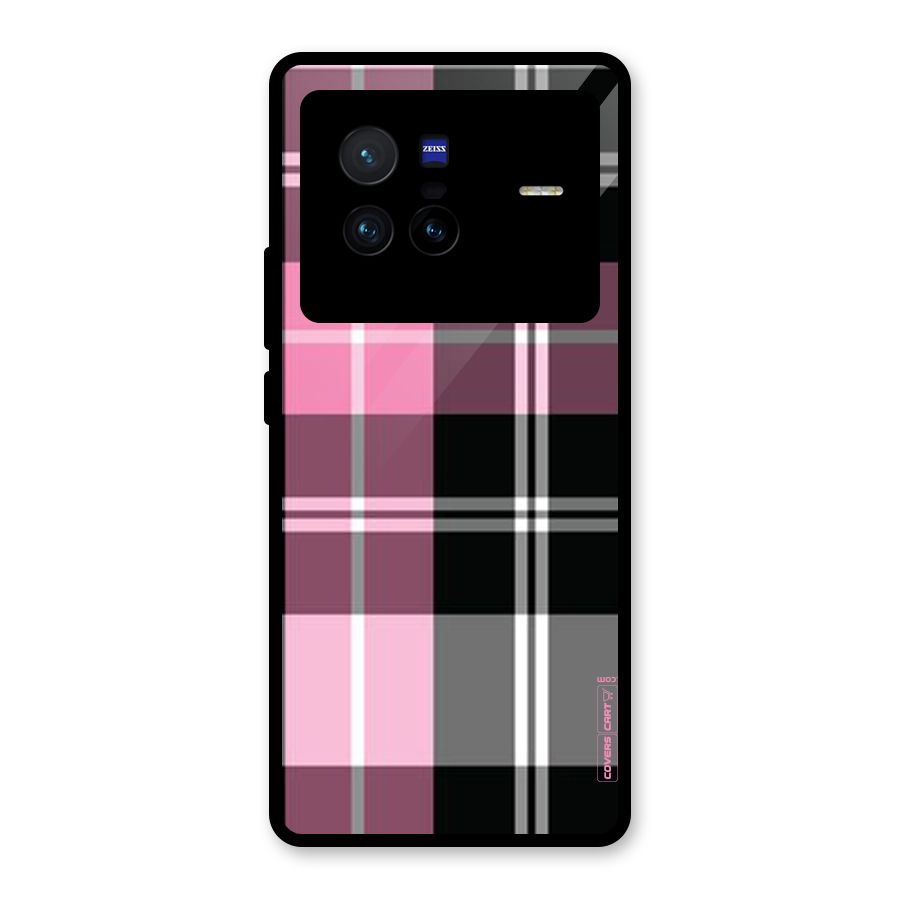 Pink Black Check Glass Back Case for Vivo X80