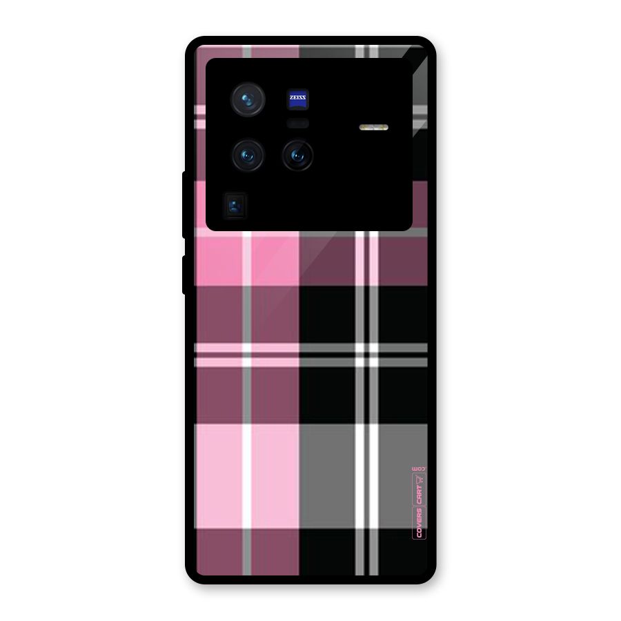 Pink Black Check Glass Back Case for Vivo X80 Pro