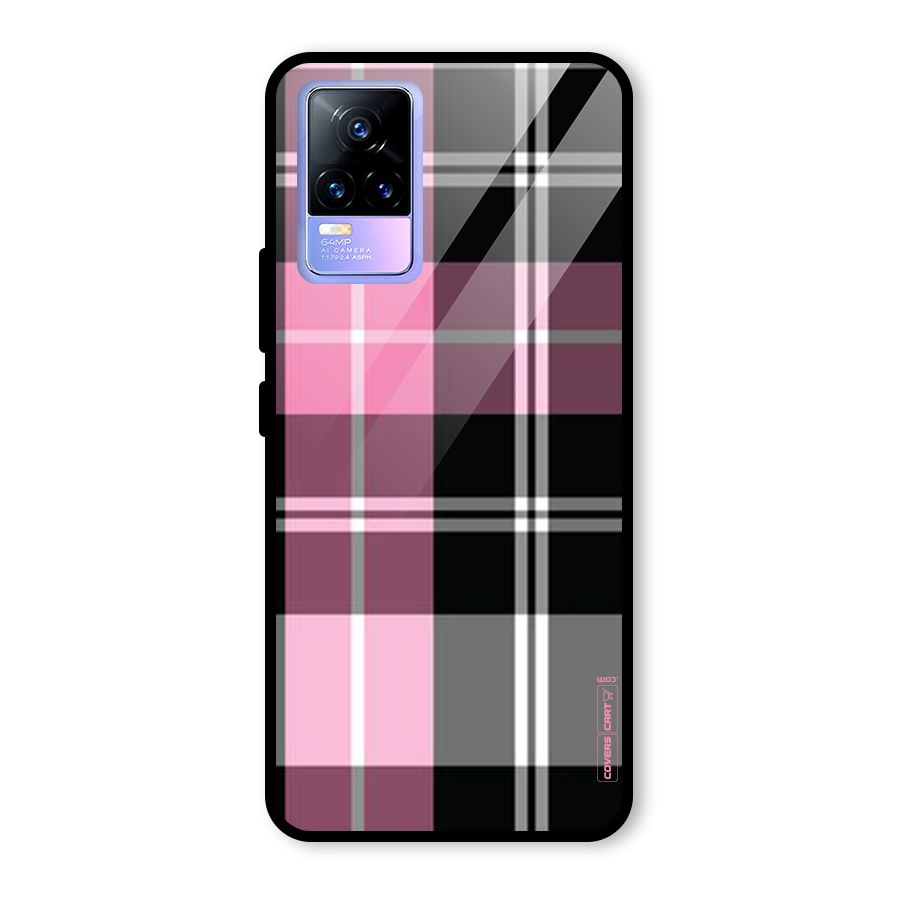 Pink Black Check Glass Back Case for Vivo Y73