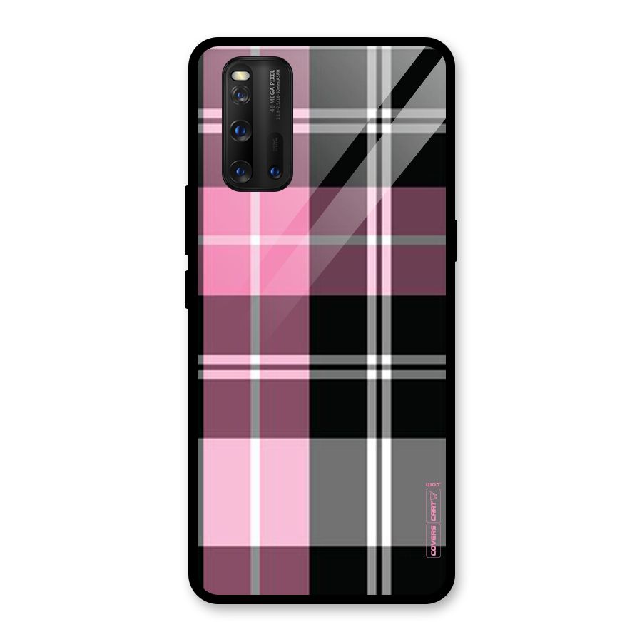 Pink Black Check Glass Back Case for Vivo iQOO 3