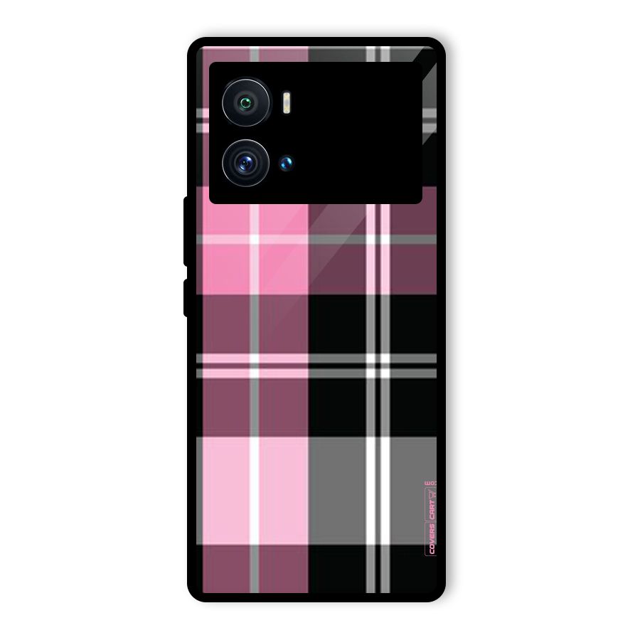 Pink Black Check Glass Back Case for Vivo iQOO 9 Pro