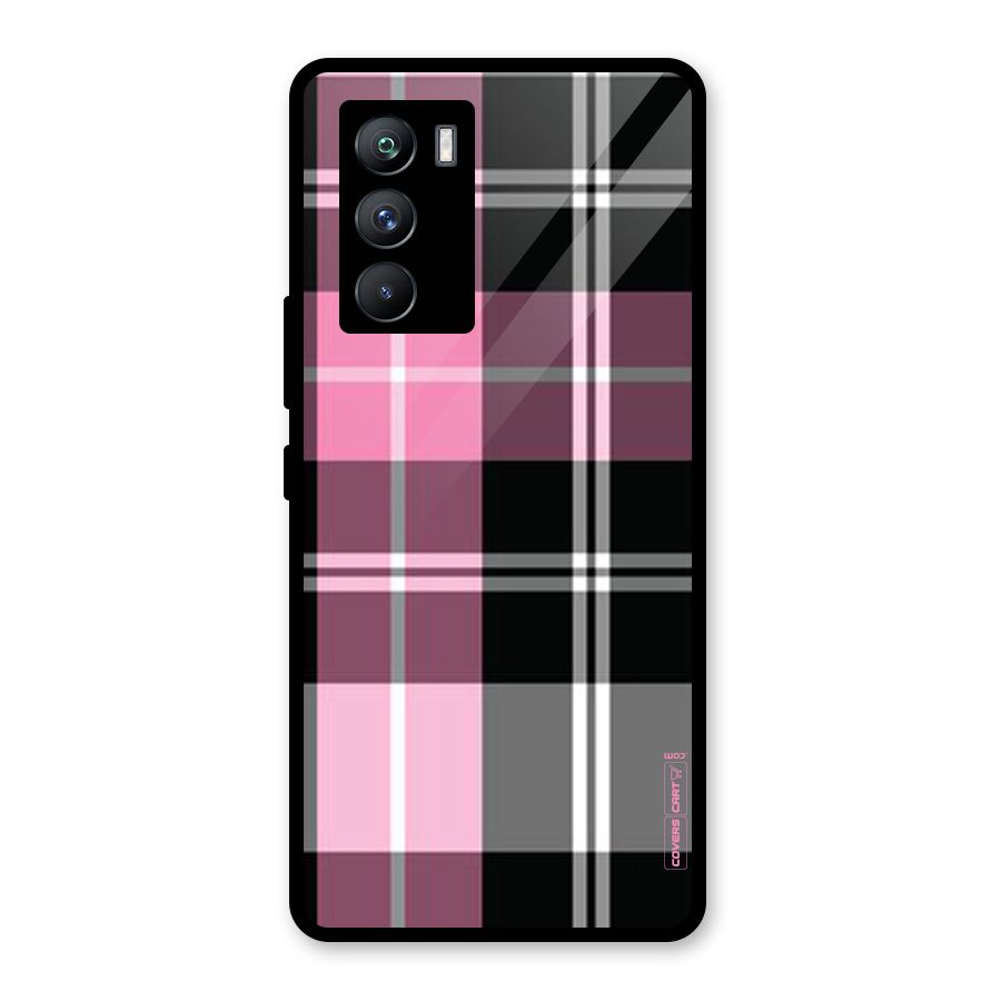 Pink Black Check Glass Back Case for Vivo iQOO 9 SE