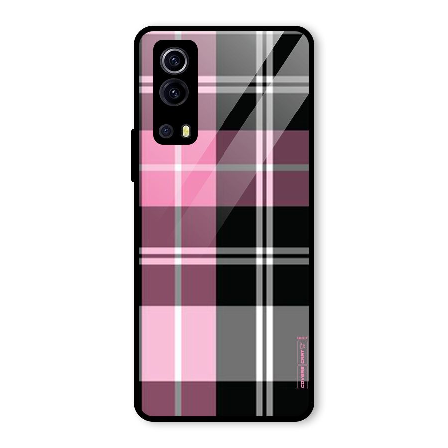 Pink Black Check Glass Back Case for Vivo iQOO Z3