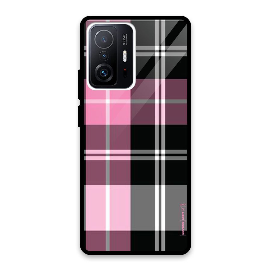 Pink Black Check Glass Back Case for Xiaomi 11T Pro