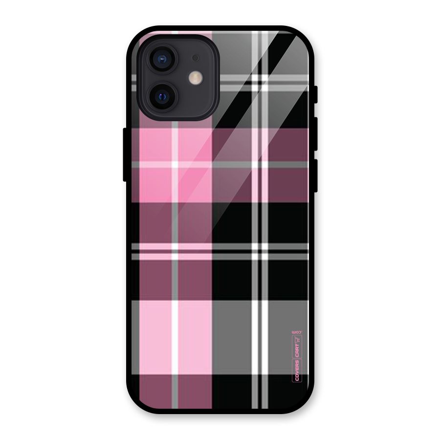 Pink Black Check Glass Back Case for iPhone 12