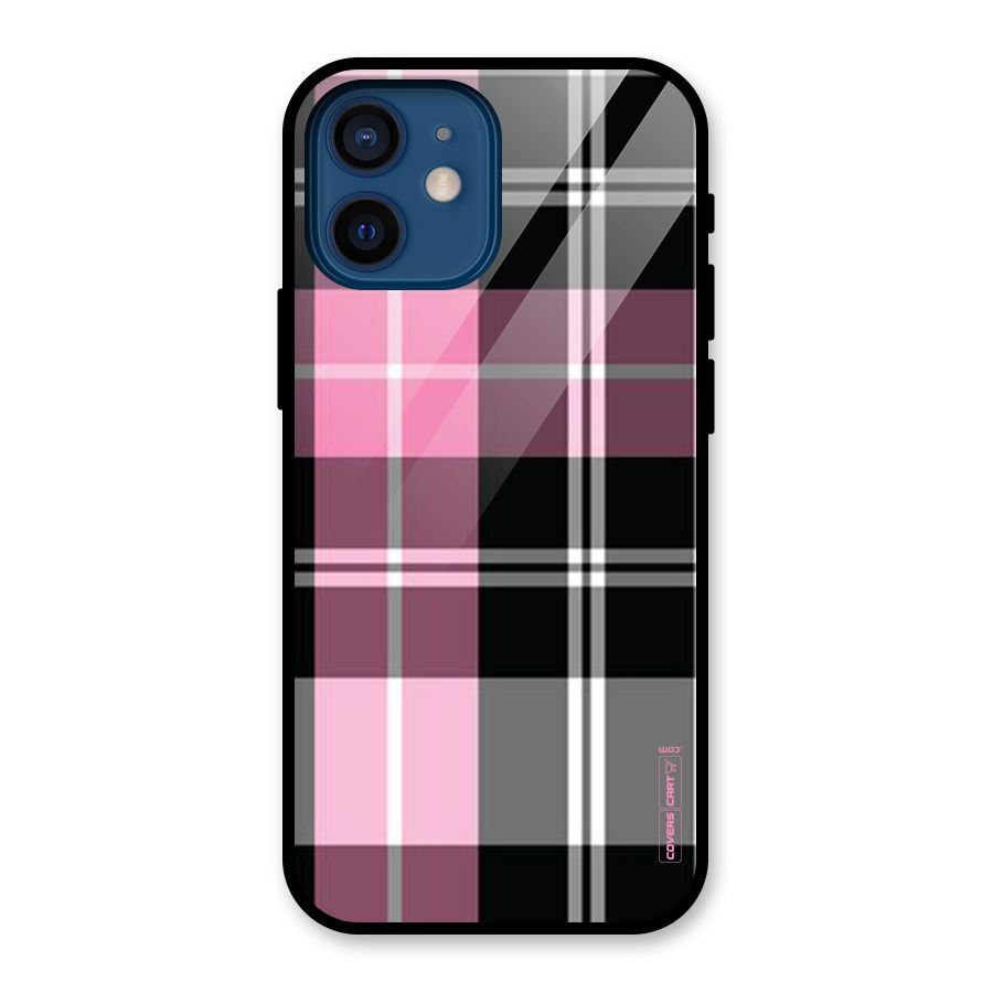 Pink Black Check Glass Back Case for iPhone 12 Mini