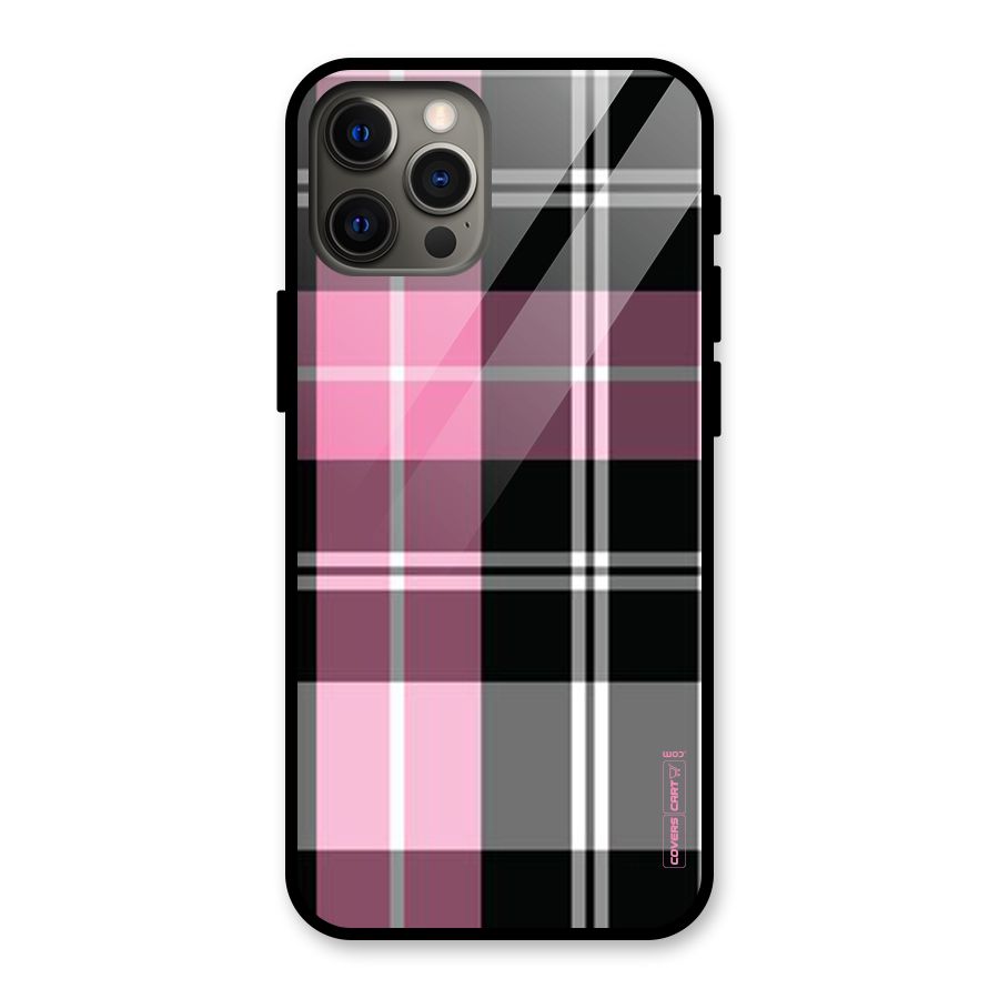 Pink Black Check Glass Back Case for iPhone 12 Pro Max