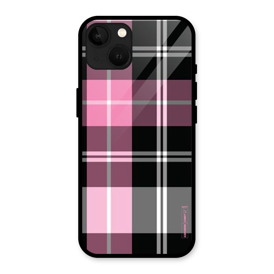 Pink Black Check Glass Back Case for iPhone 13