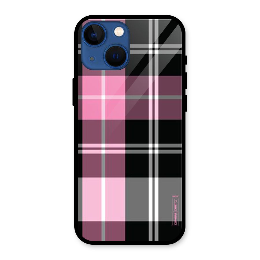 Pink Black Check Glass Back Case for iPhone 13 Mini