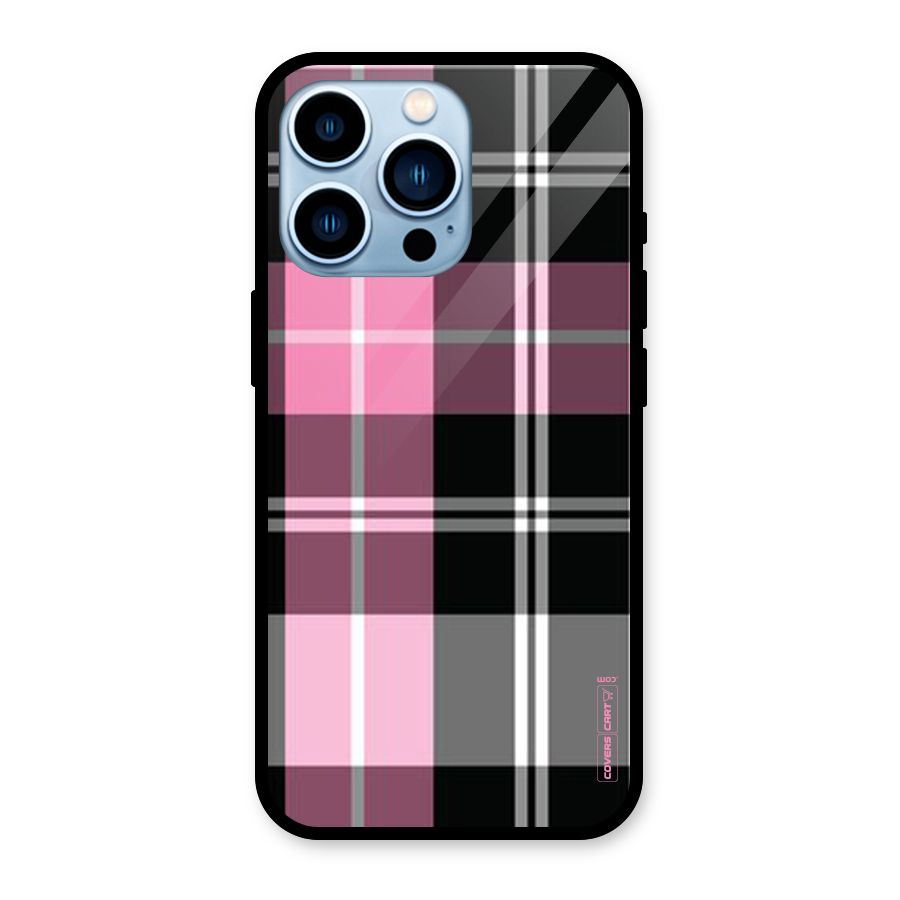 Pink Black Check Glass Back Case for iPhone 13 Pro