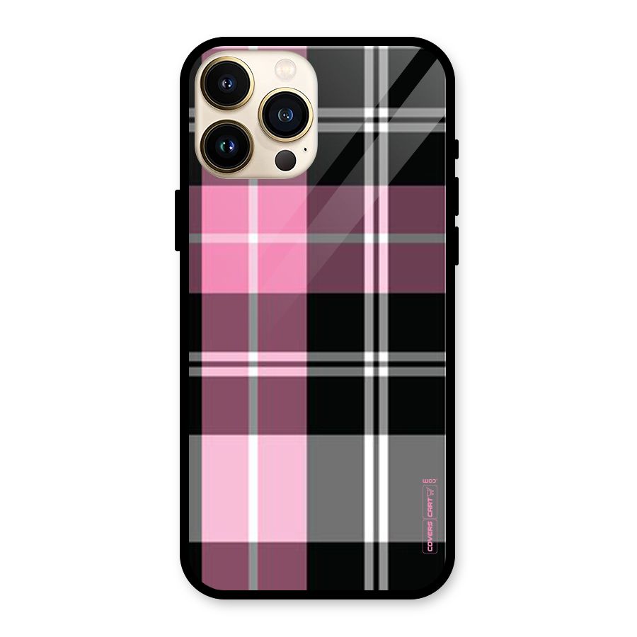 Pink Black Check Glass Back Case for iPhone 13 Pro Max