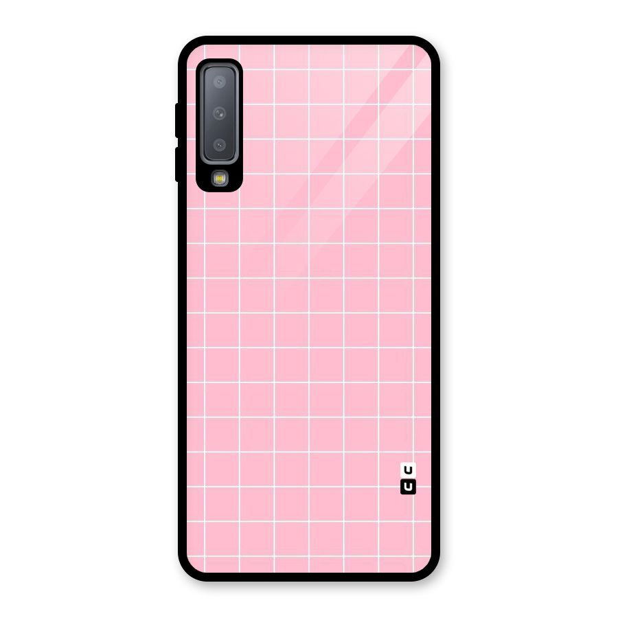 Pink Checks Glass Back Case for Galaxy A7 (2018)
