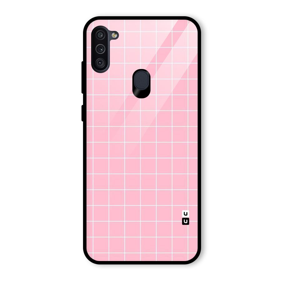 Pink Checks Glass Back Case for Galaxy M11
