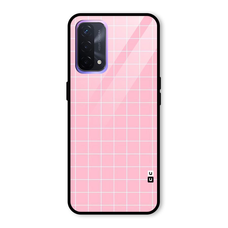 Pink Checks Glass Back Case for Oppo A74 5G