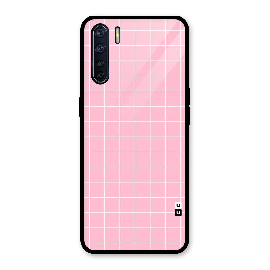 Pink Checks Glass Back Case for Oppo F15