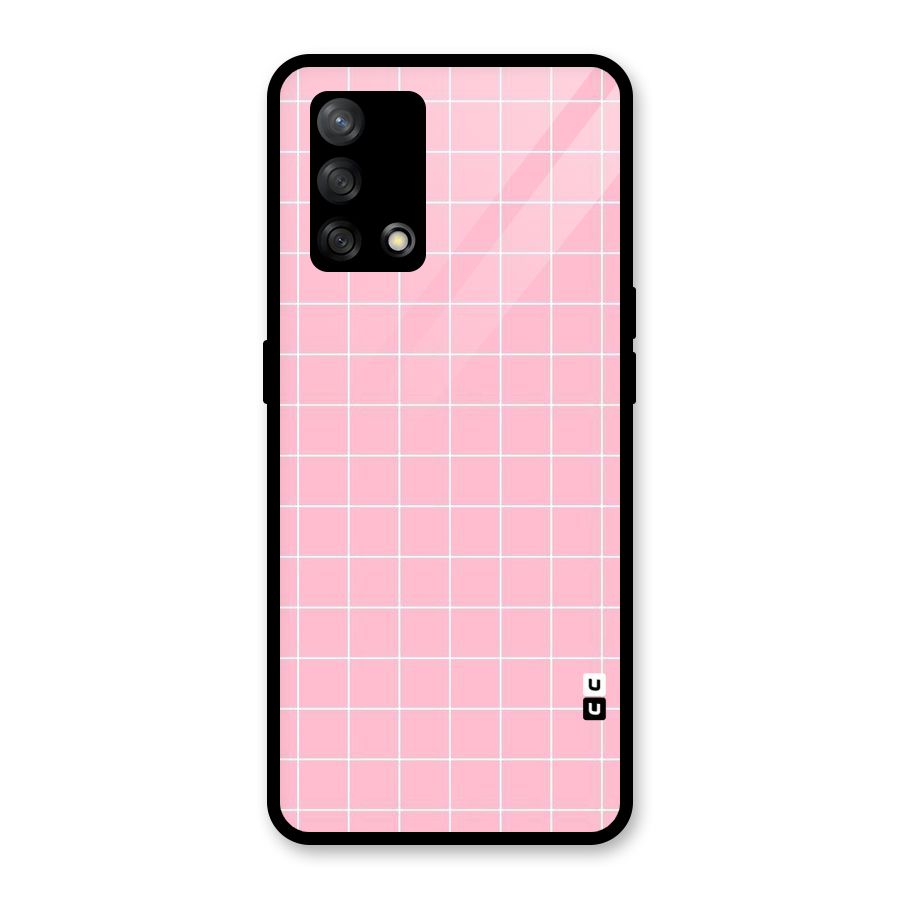 Pink Checks Glass Back Case for Oppo F19