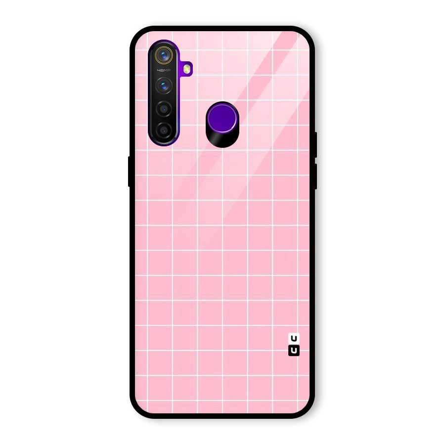 Pink Checks Glass Back Case for Realme 5 Pro