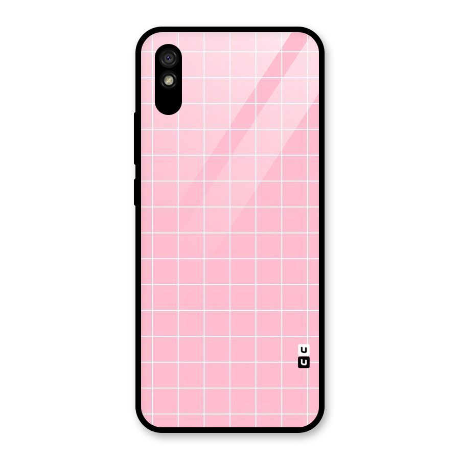 Pink Checks Glass Back Case for Redmi 9A